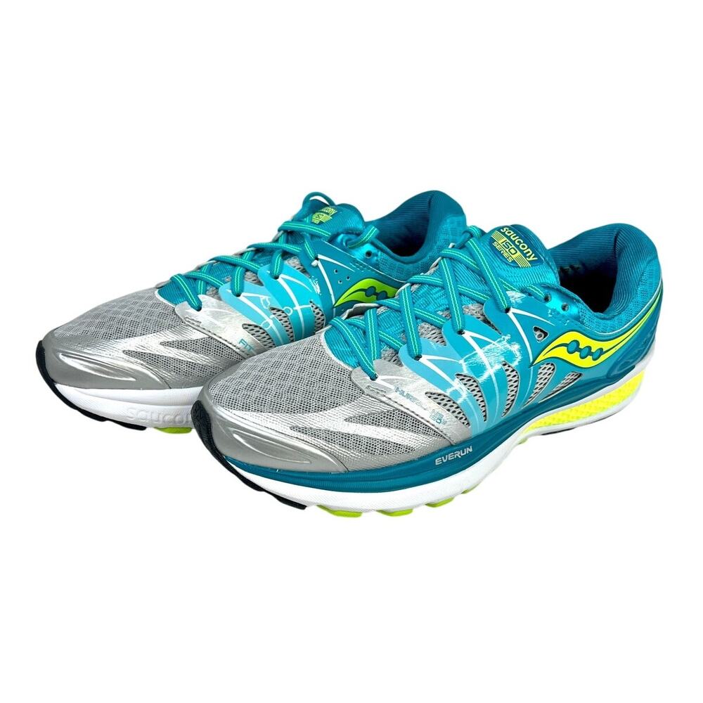 Saucony Size 10 Hurricane ISO 2 Womens Athletic Running Shoes BLUE/SILVER/CITRON